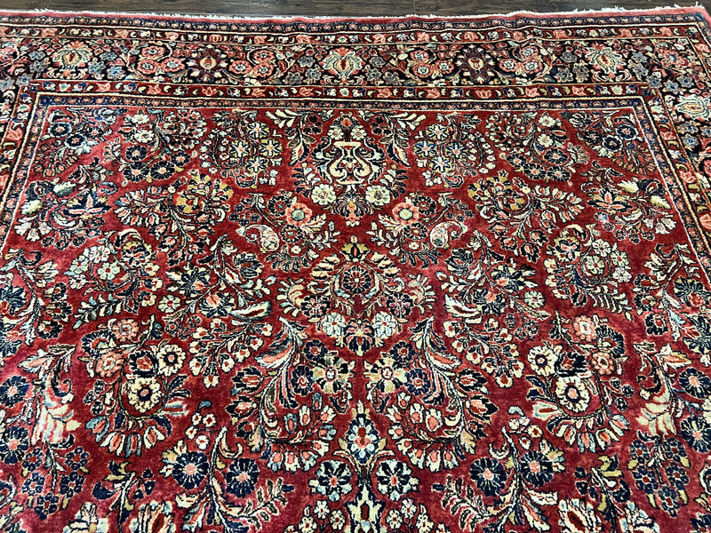 1920s Persian Sarouk Rug 9x12, Red Persian Carpet, High Quality Persian Rug, Allover Floral Pattern, Antique Oriental Rug, Wool Handmade Room Sized