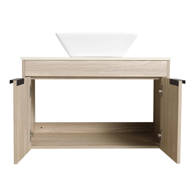 30" Modern Design Float Bathroom Vanity With Ceramic Basin Set, Wall Mounted White Oak Vanity With Soft Close Door, KD-PackingD-Packing Pieces