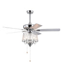 52 Inch Crystal Ceiling Fan, Modern Electrical Fan with 5 Wood Reversible Blades, 4 Bulbs Not Included,Noiseless Reversible AC Motor for Bedroom/Living Room/Study/Patio Home Decoration (Chrome)