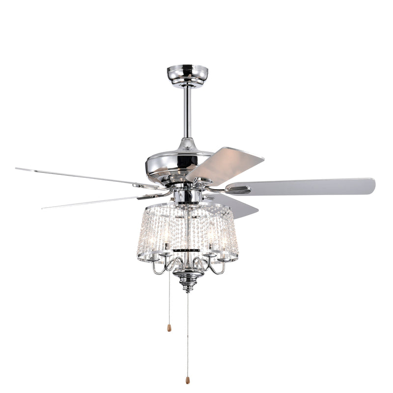 52 Inch Crystal Ceiling Fan, Modern Electrical Fan with 5 Wood Reversible Blades, 4 Bulbs Not Included,Noiseless Reversible AC Motor for Bedroom/Living Room/Study/Patio Home Decoration (Chrome)