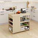 Kitchen Island Cart, Rolling Serving Utility Trolley Cart Modern Kitchen Island With Storage Drawer Wine Rack Lockable Casters, Kitchen Cart For Kitchen, Dining Room, Bar Living Room - Natural by HouseOfZazla