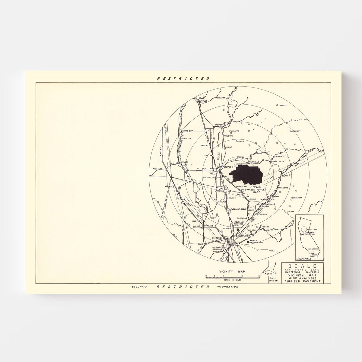 Vintage Map of the Beale Air Force Base Vicinity, 1952, photo 4 of 5