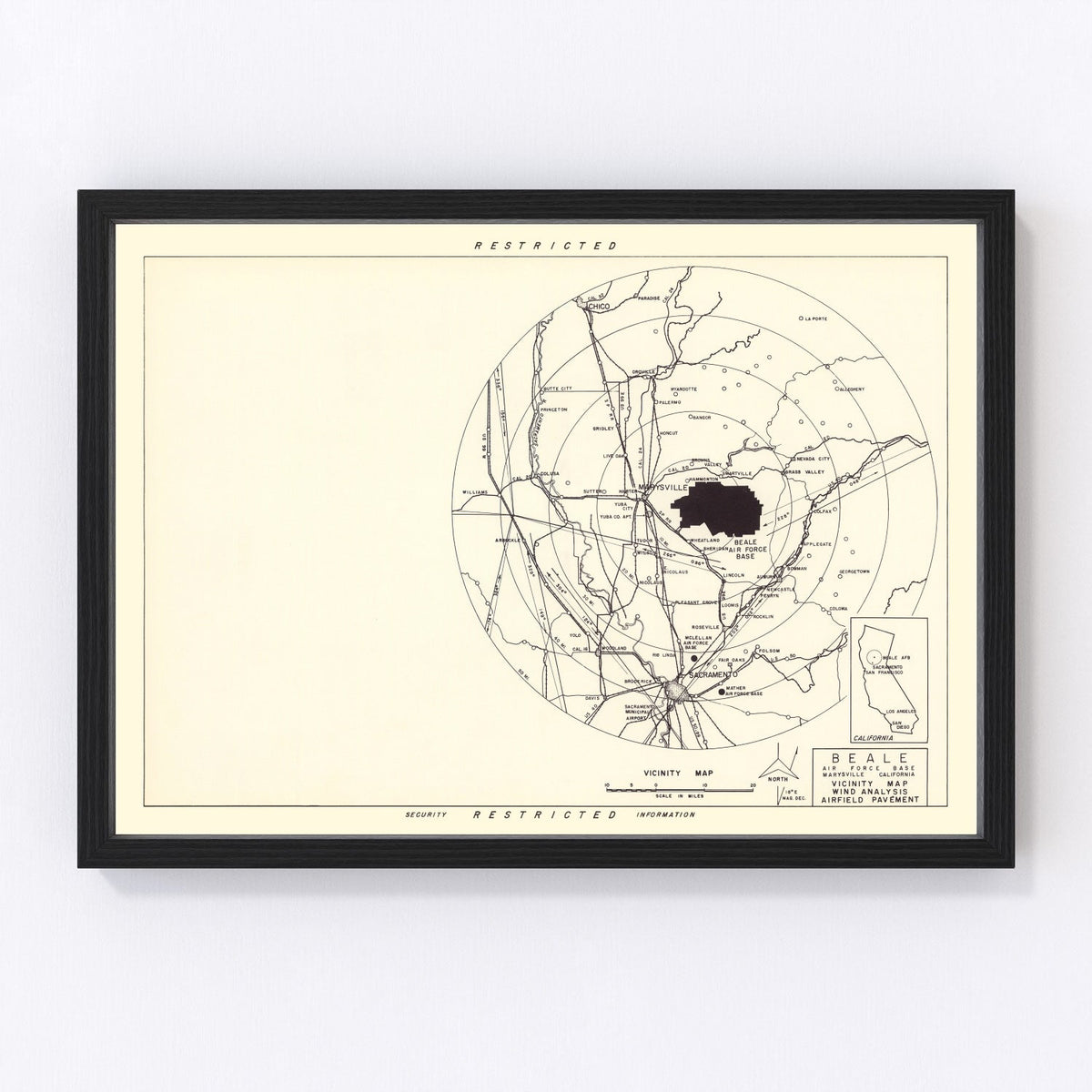 Vintage Map of the Beale Air Force Base Vicinity, 1952
