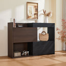 Modern Extendable & Rotating Cabinet With Drawer And Flip Doors For Versatile Storage - Black / Dark Walnut by HouseOfZazla