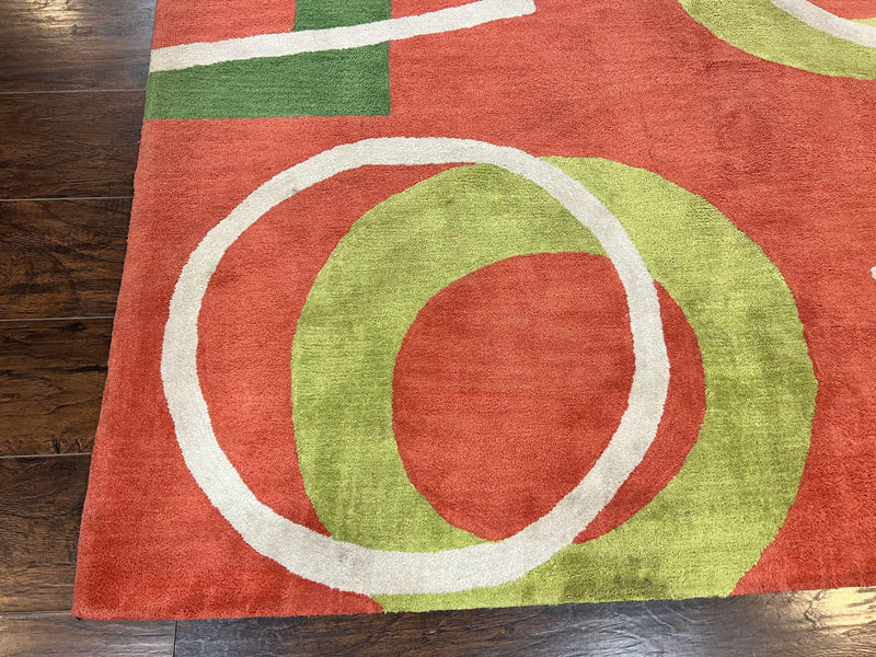 Abstract Rug 6x9, Modern Contemporary Rug, Red-Orange Green