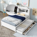 Full Size Platform Bed With Trundle, Drawers, USB Ports And Built In Shelves - White by HouseOfZazla