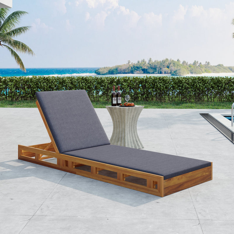 Acacia Wood Lounge Chaise Set with Water-Resistant Cushions, photo 4 of 10