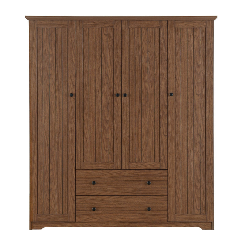 4 Door Wardrobe Armoire Closet with 2 Drawers, Brown
