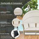 Outdoor Patio Daybed Wicker Rattan Double Daybed Round Sofa Furniture Set With Retractable Canopy, 4 Pillows For Lawn Garden by HouseOfZazla