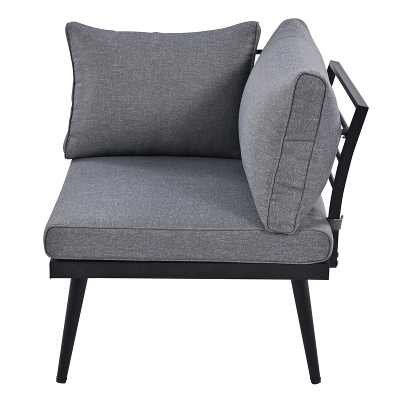 6-Piece Outdoor Sectional Sofa Set with Round Nesting Coffee Tables and Seating Sofa with Cushions for Patio, Porch and Garden (Grey)