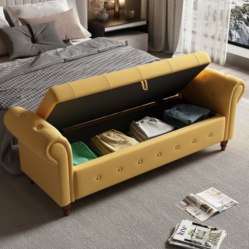 63" Bed Bench Yellow Fabric