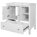 30" Bathroom Vanity with Sink, Bathroom Storage Cabinet with Doors and Drawers, Solid Wood Frame, Ceramic Sink, White