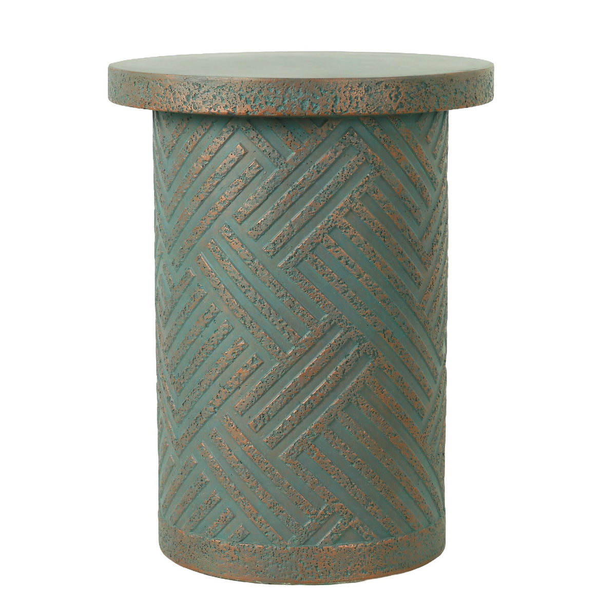 Round Outdoor End Table With Tree Stump Design For Patio - Golden / Green / Peacock, photo 5 of 7