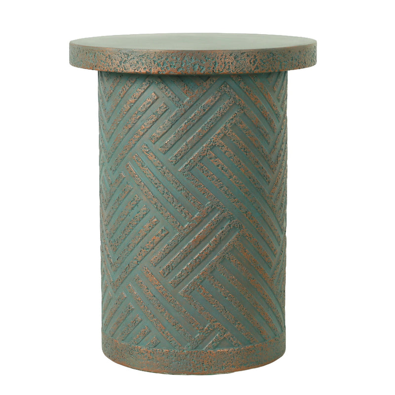 Round Outdoor End Table With Tree Stump Design For Patio - Golden / Green / Peacock, photo 5 of 7
