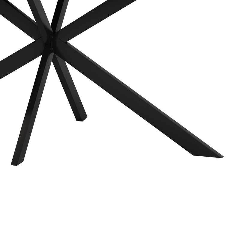 55.11" -70.86"Retro Rectangular Stretch Dining Table, Grey Carole Top With Black Embossed Center Plate, Black Fine Sand Cross Iron Foot Base Dining Table, With Storage Box.