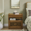 Mid Century Modern Nightstand with Charging Station & 2 Drawers