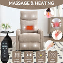 Heat Massage Manual Recliner Chair with Rocker and Swivel in Khaki