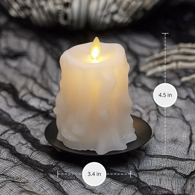 White Heavy Wax Drip Flameless Candle Slim Pillar