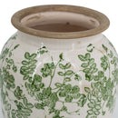 6.5x6.5x11.6 White Ceramic Flower Vase with Green Floral Pattern by HouseOfZazla