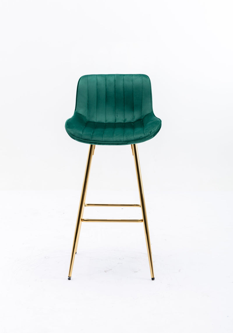 26 Inch Set of 2 Bar Stools, with Chrome Footrest Velvet Fabric Counter Stool Golden Leg Simple Bar Stool, GREEN