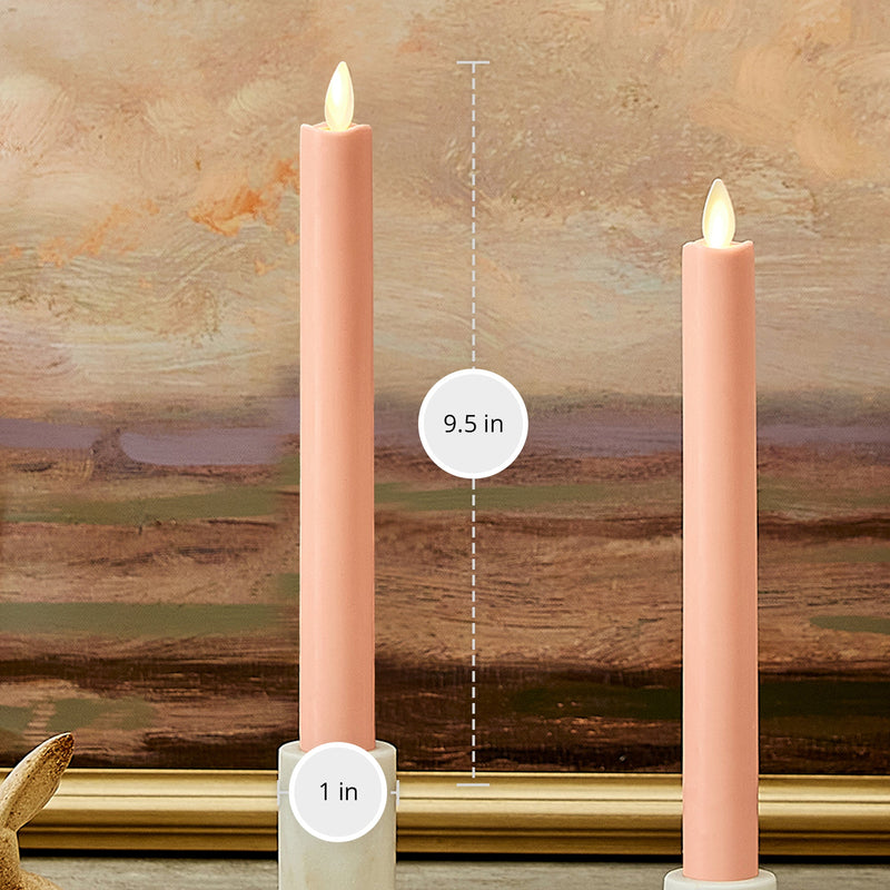 Mellow Peach Flameless Candle Tapers - Melted Top - 9.5" Height - Set of 2