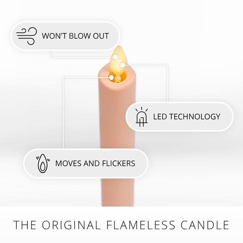 Mellow Peach Flameless Candle Tapers - Melted Top - 9.5" Height - Set of 2