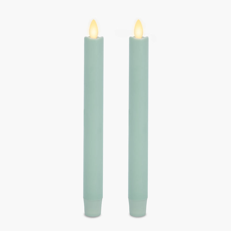 Fresh Mint Flameless Candle Tapers - Melted Top - 9.5" Height - Set of 2