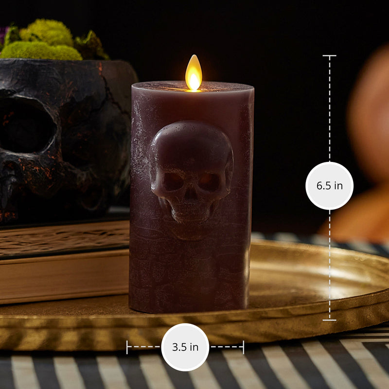 Dark Chocolate Chalky Flameless Candle Skull Pillar