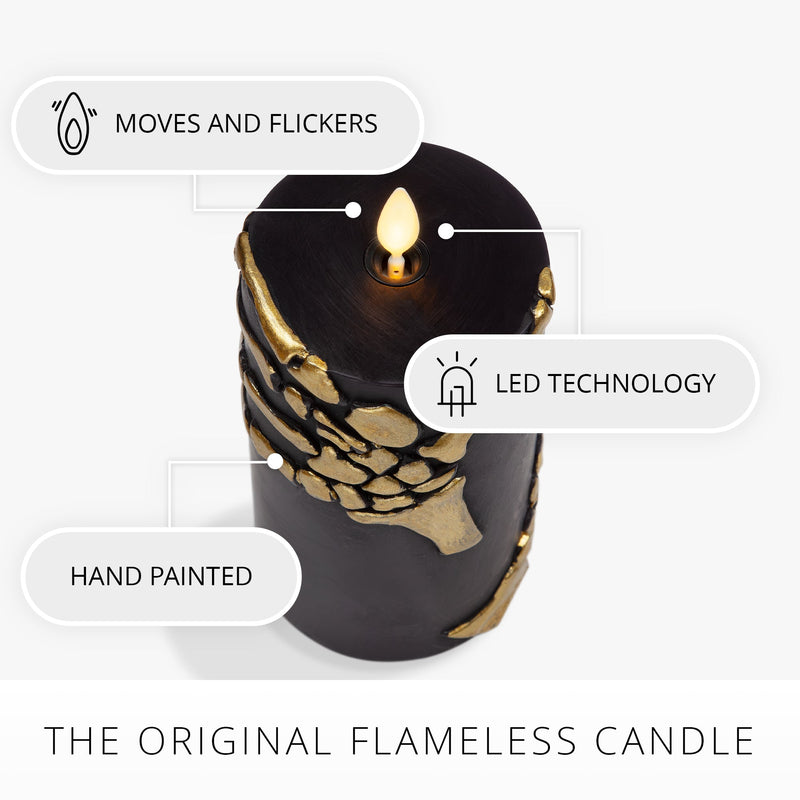 Black and Gold Skeleton Hands Flameless Candle Pillar