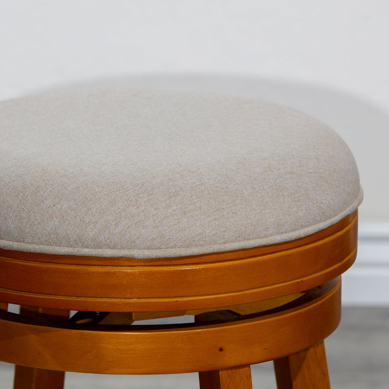 30" Bar Stool, Natural Finish, Beige Fabric Seat