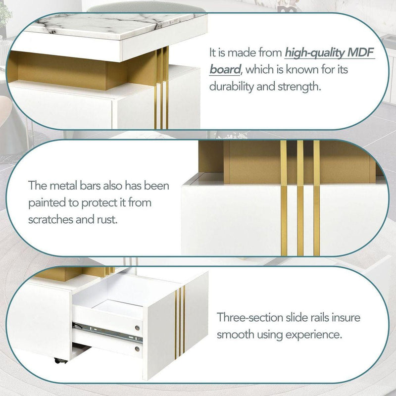 Modern Luxury TV Stand and Coffee Table Set of 2, High Gloss Faux Marble Top, TV Stand for TVs Up to 78", Rectangle Coffee Table with Caster Wheels for Living Room, White