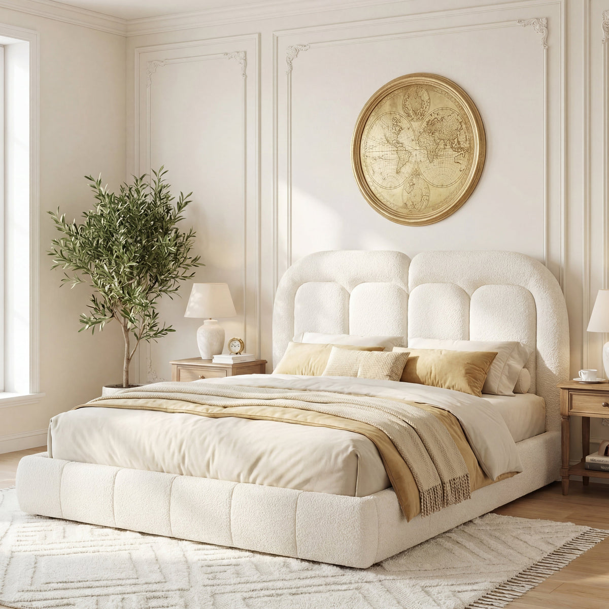 Queen Size Boucle Upholstered Platform Bed with Tufted Headboard, photo 6 of 10