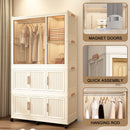 Portable Wardrobe Closet Storage Organizer With 9 Magnetic Doors - Cream White by HouseOfZazla