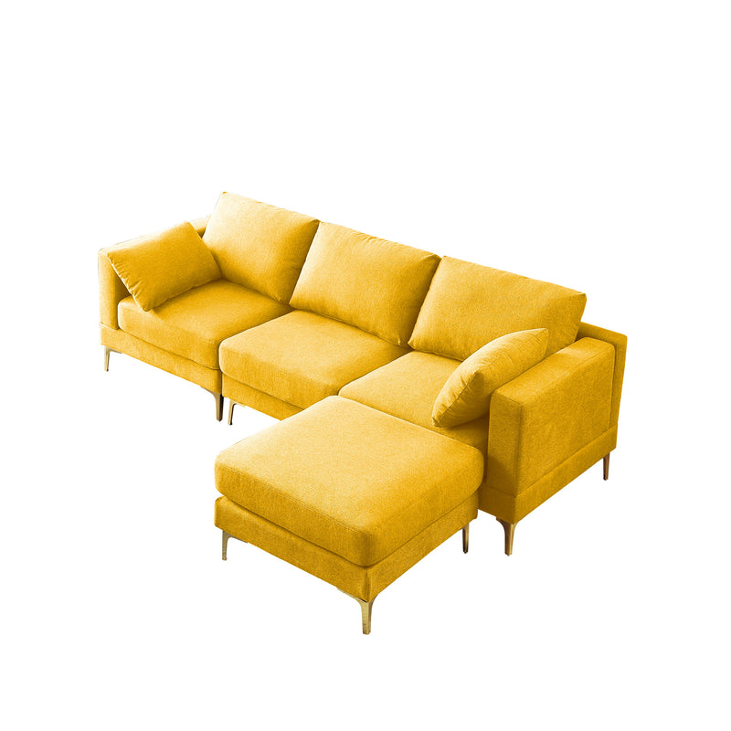 ADF Living Room Furniture Modern Leisure L Shape Couch Yellow Fabric