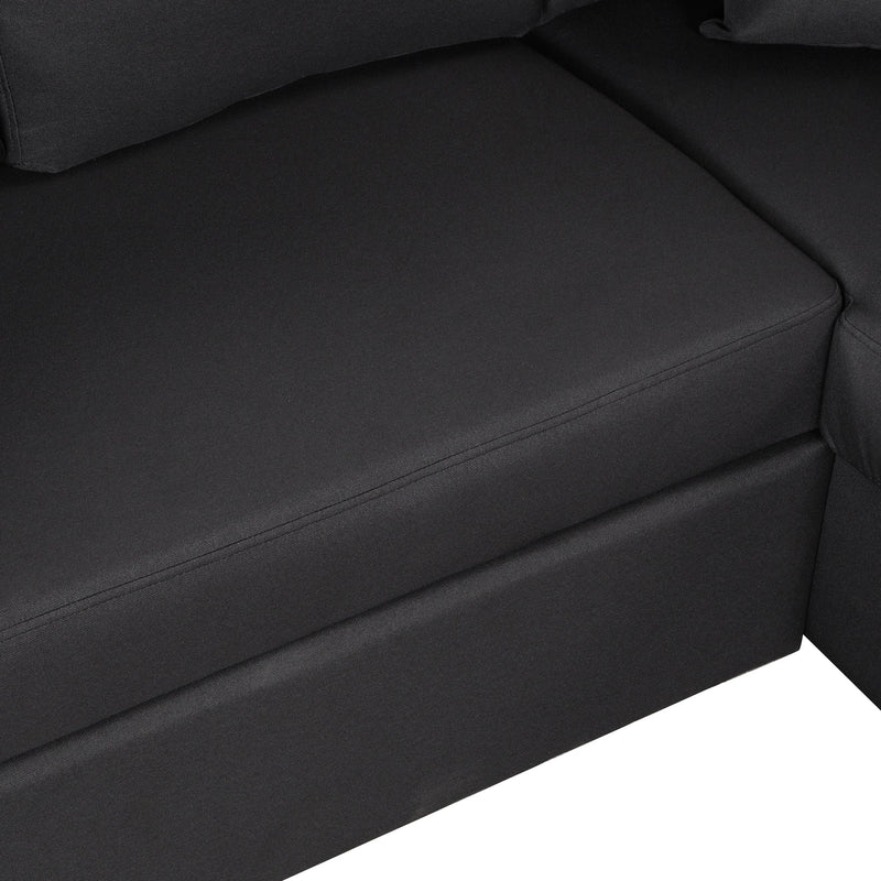 87.4"Sectional Sleeper Sofa with USB Charging Port and Plug Outlet,Pull-Out Sofa Bed with 3 Pillows, L-Shape Chaise for Living Room Small Apartment,Black