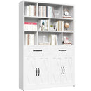 Bookcase Tall With 2 Doors & 2 Drawers, Fixed Open Shelves - White by HouseOfZazla