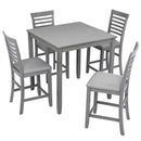 5 Piece Dining Table Set, Wooden Dining Square Table Set For 4, Counter Height Kitchen Table Set With Square Table And 4 Upholstered Chairs - Gray by HouseOfZazla