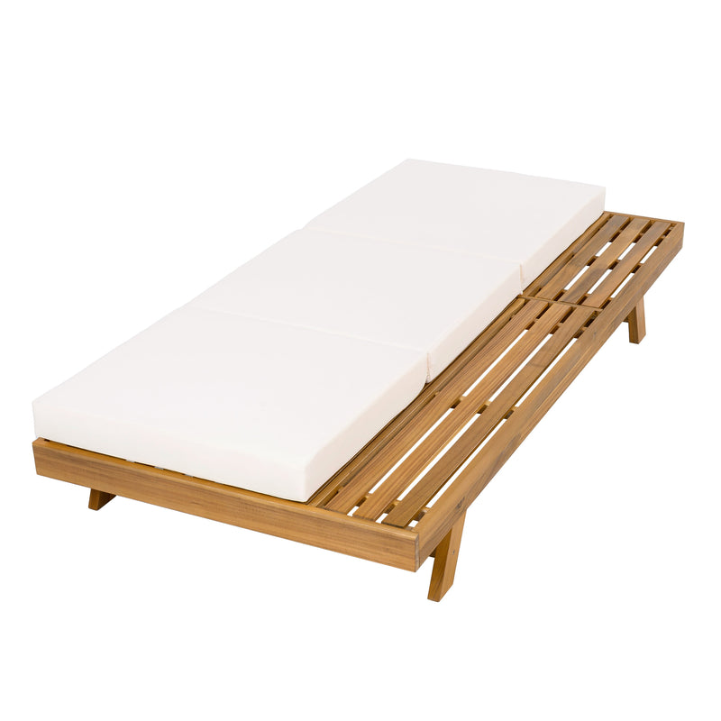 LOUNGE CHAISE SET, SPACE AVAILABLE ON ONE SIDE,ACACIA SOLID WOOD WITH LOUNGE CUSHION (CREAM & TRIPLE FOLD) - MATCHING DARK GREY VERSION AVAILABLE