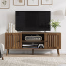 55" TV Cabinet With Vertical Groove Doors, Adjustable Shelves - Walnut by HouseOfZazla