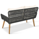 6-Piece Rope Patio Furniture Set, Outdoor Furniture with Acacia Wood Cool Bar Table with Ice Bucket, Deep Seat Patio Conversation Set with Two Stools for Backyard Porch Balcony (Black & Beige)