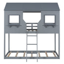 Twin Over Twin Bunk Bed With Roof, Window, Guardrail, Ladder by Unique Piece Furniture