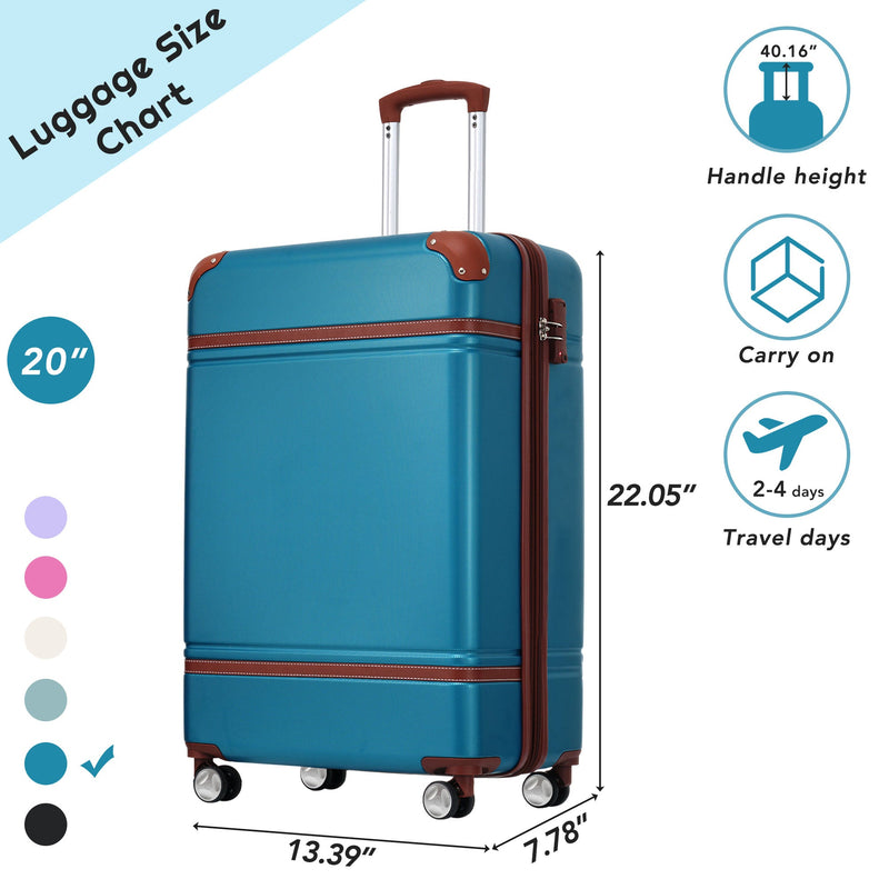 20 IN Luggage 1 Piece with TSA lock, Lightweight Suitcase Spinner Wheels,Carry on Vintage Luggage,Blue