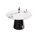 53.15" Modern Artificial Stone Round Carbon Steel Base Dining Table, Can Accommodate 6 People - White / Black by HouseOfZazla