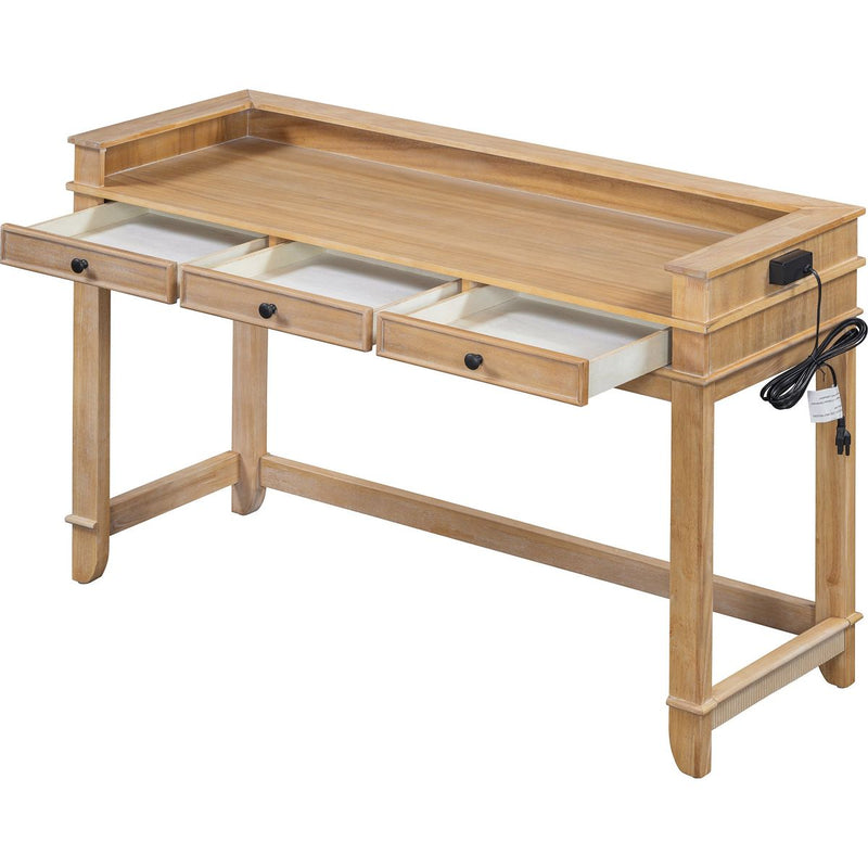 TREXM 4-Piece Dining Table Set for 3, Retro Kitchen Table and Chairs Set with 3 Storage Drawers, Ideal for Small Spaces (Natural)