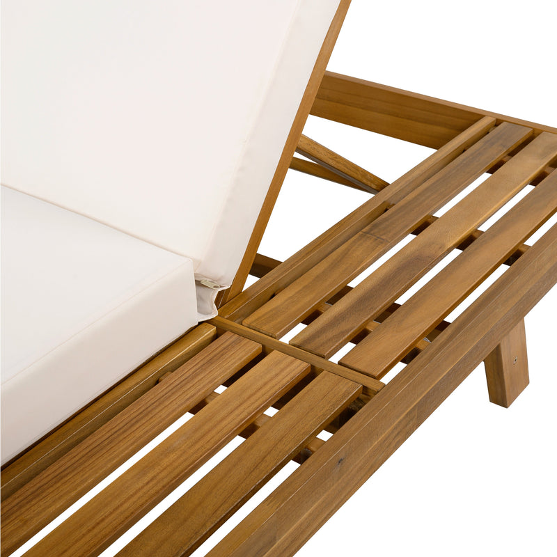 LOUNGE CHAISE SET, SPACE AVAILABLE ON ONE SIDE,ACACIA SOLID WOOD WITH LOUNGE CUSHION (CREAM & TRIPLE FOLD) - MATCHING DARK GREY VERSION AVAILABLE