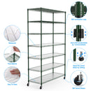 7 Tier Wire Shelving Unit, 2450 LBS NSF Height Adjustable Metal Garage Storage Shelves with Wheels, Heavy Duty Storage Wire Rack Metal Shelves - Green