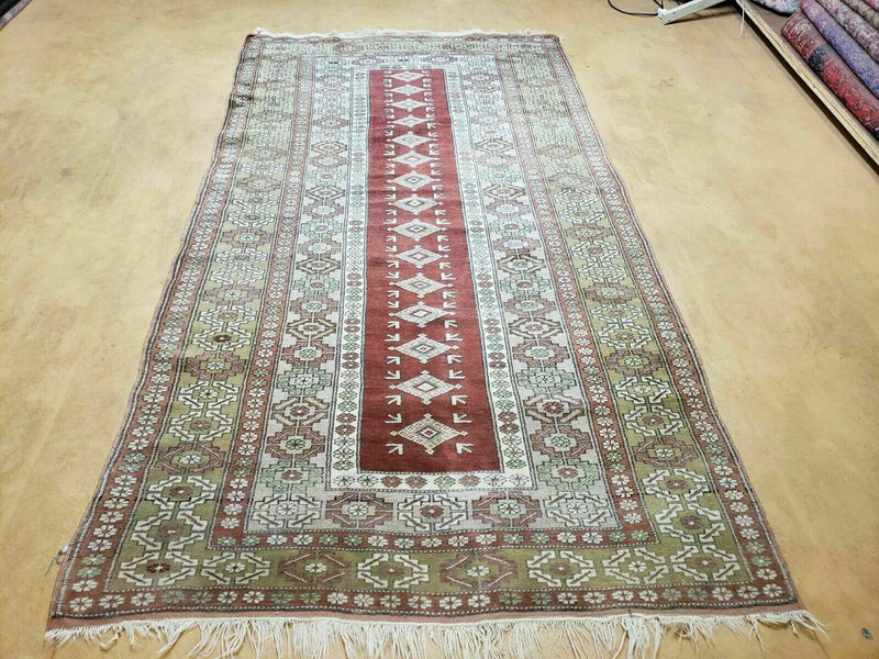 4' X 8' Antique Handmade Turkish Melas Oushak Wool Rug