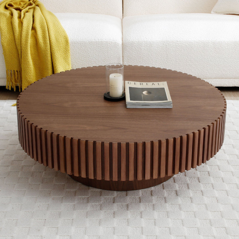 31.49" Round Coffee Table Small Coffee Table for Apartment, Modern Living Room Coffee Table with Sturdy Pedestal,WALNUT