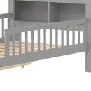 Bed With Headboard Storage Rack, 2 Under Bed Drawers, 3 Side Guardrails For Safety by HouseOfZazla