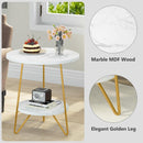 Round End Table With Hairpin Legs, 2 Tier For Living Room - White / Gold by HouseOfZazla